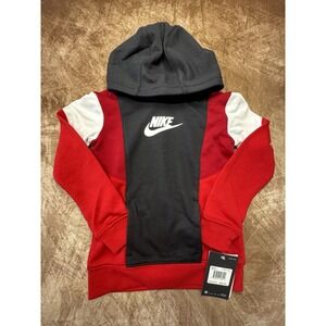 NWT Nike Swoosh Boys Pullover Hoodie Sweatshirt Red, Black, & White Size XS 4